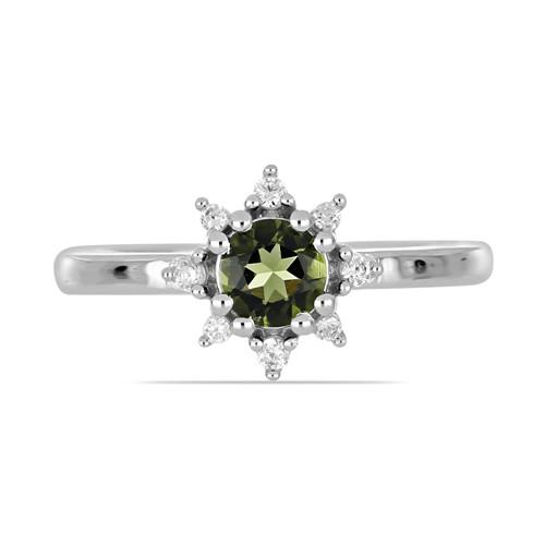 BUY 925 SILVER NATURAL MOLDAVITE GEMSTONE HALO RING